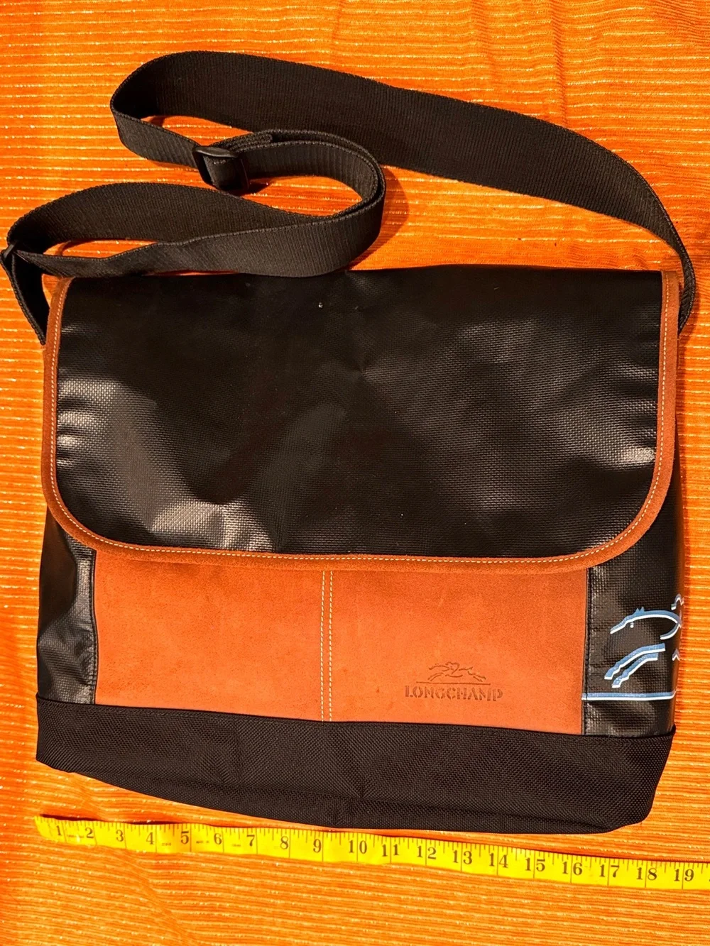 Longchamp Black and Brown Convertible Messenger Bag